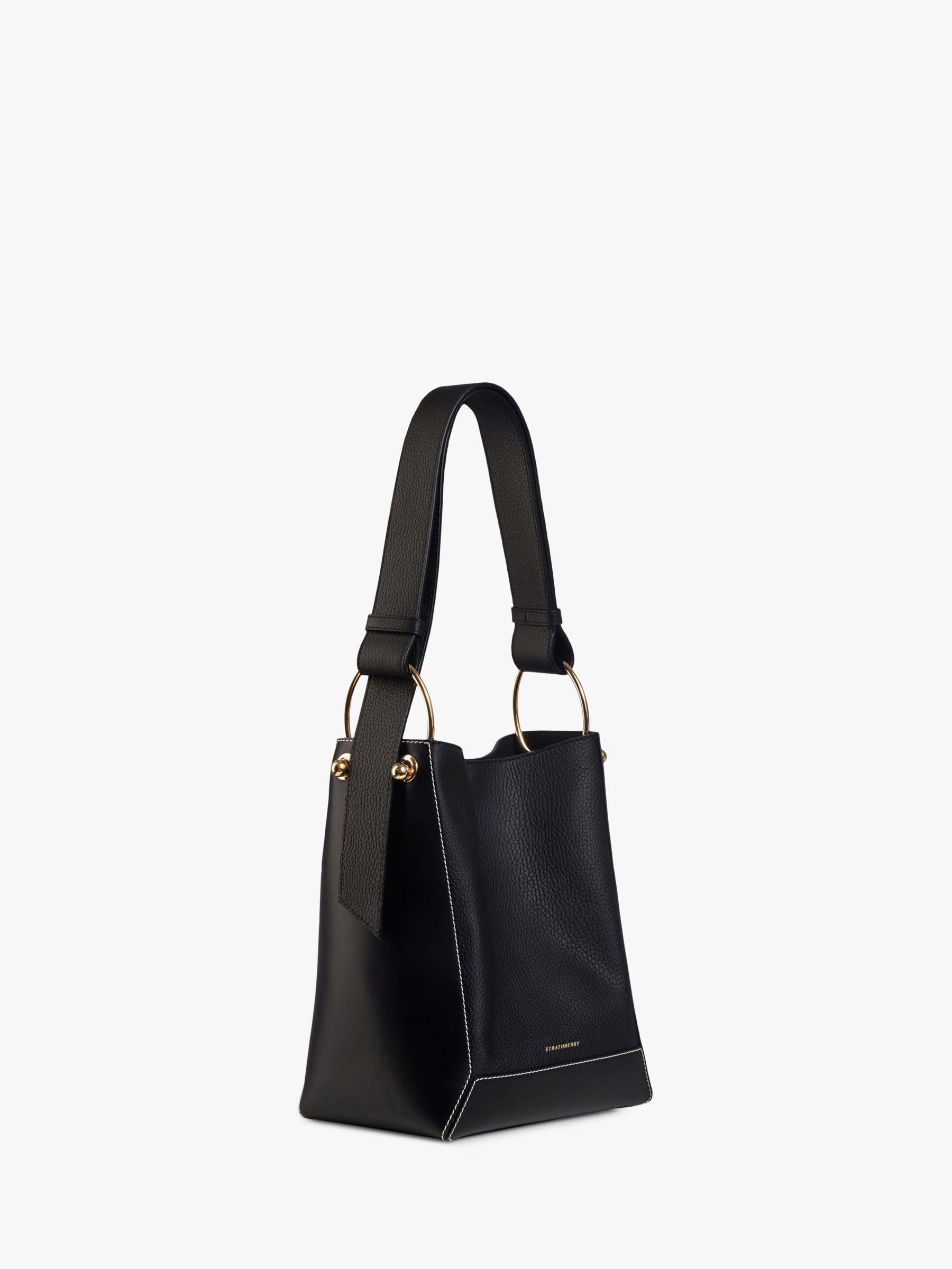 Strathberry Lana Patchwork Bucket Handbag, Black at John Lewis & Partners