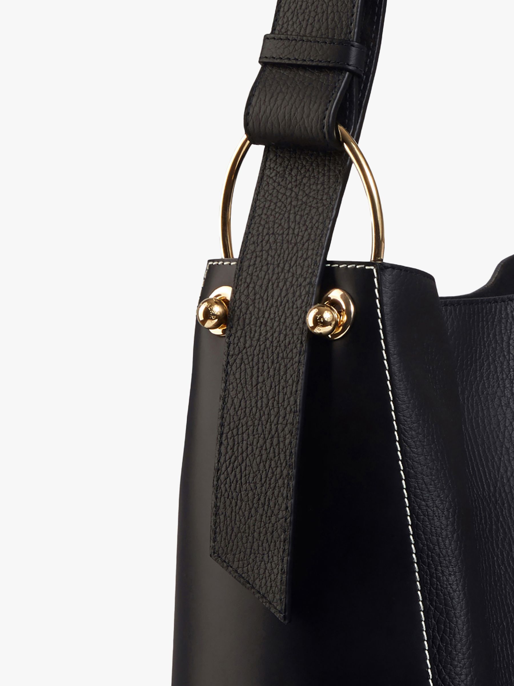 John Lewis & Partners Leather Zipped Bucket Bag, Black