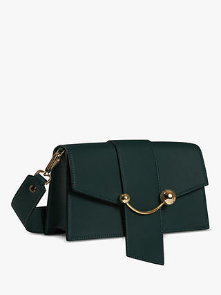 Strathberry Mini Crescent Leather Shoulder Bag, Bottle Green
