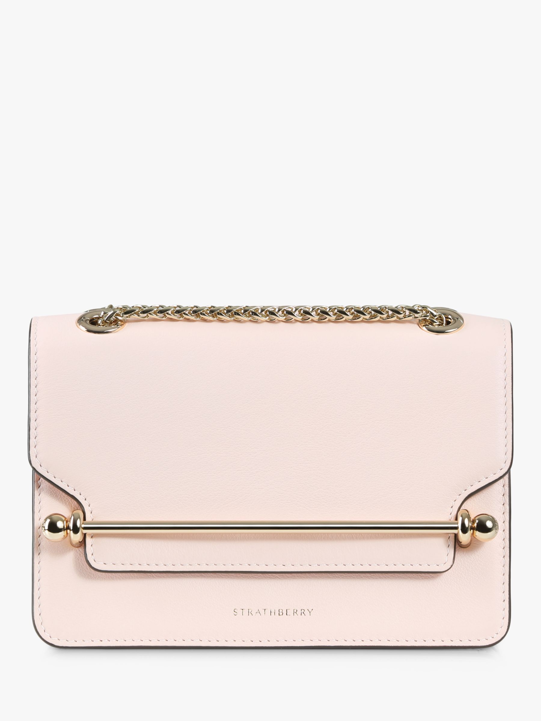 Strathberry East/West Mini Leather Cross Body Bag, Soft Pink at John ...