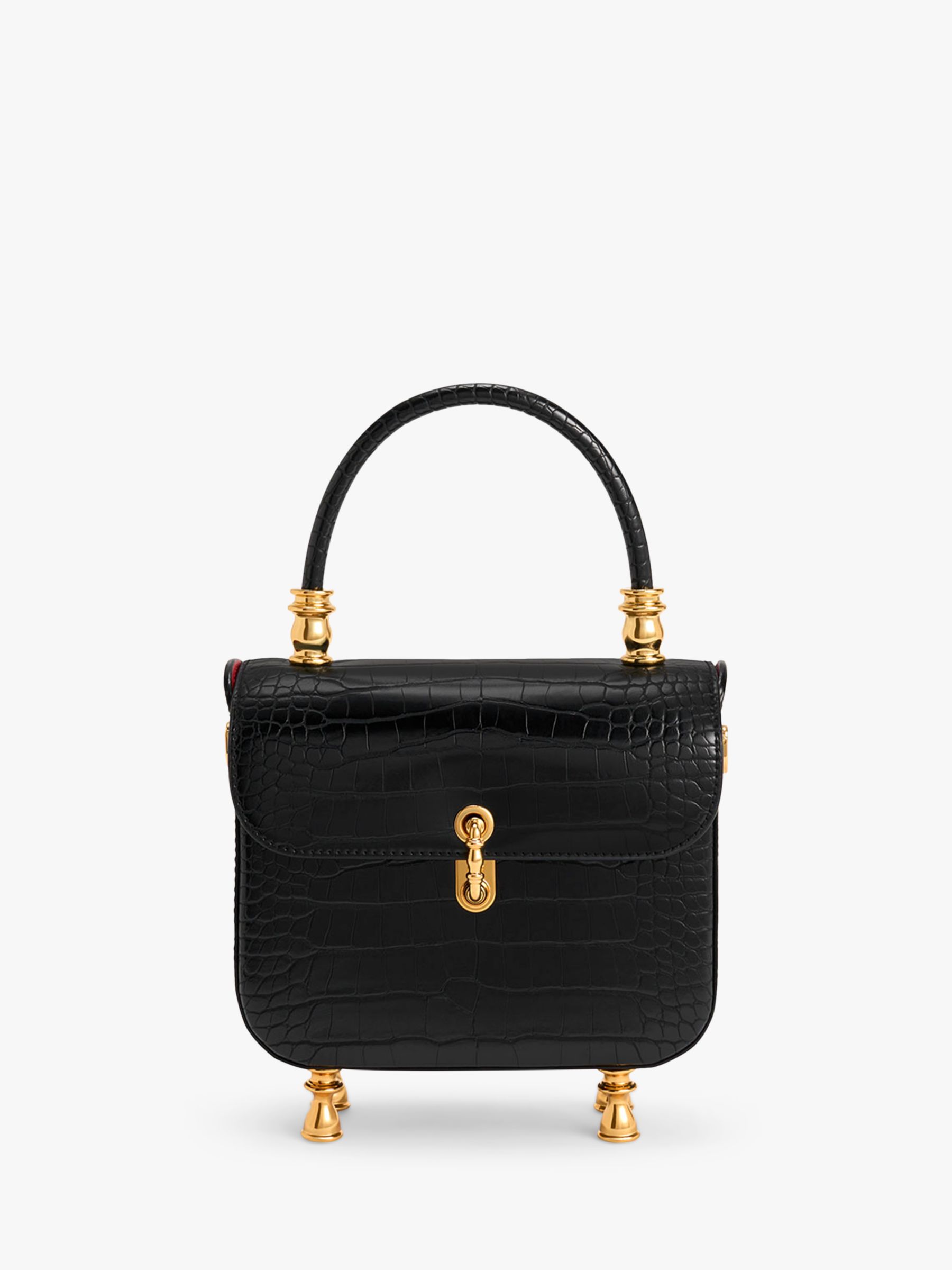 Meriah Croc-Embossed Top Handle Bag - Black