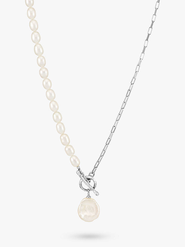 Dower & Hall Luna Keshi Pearl and Chain Necklace, Silver/White
