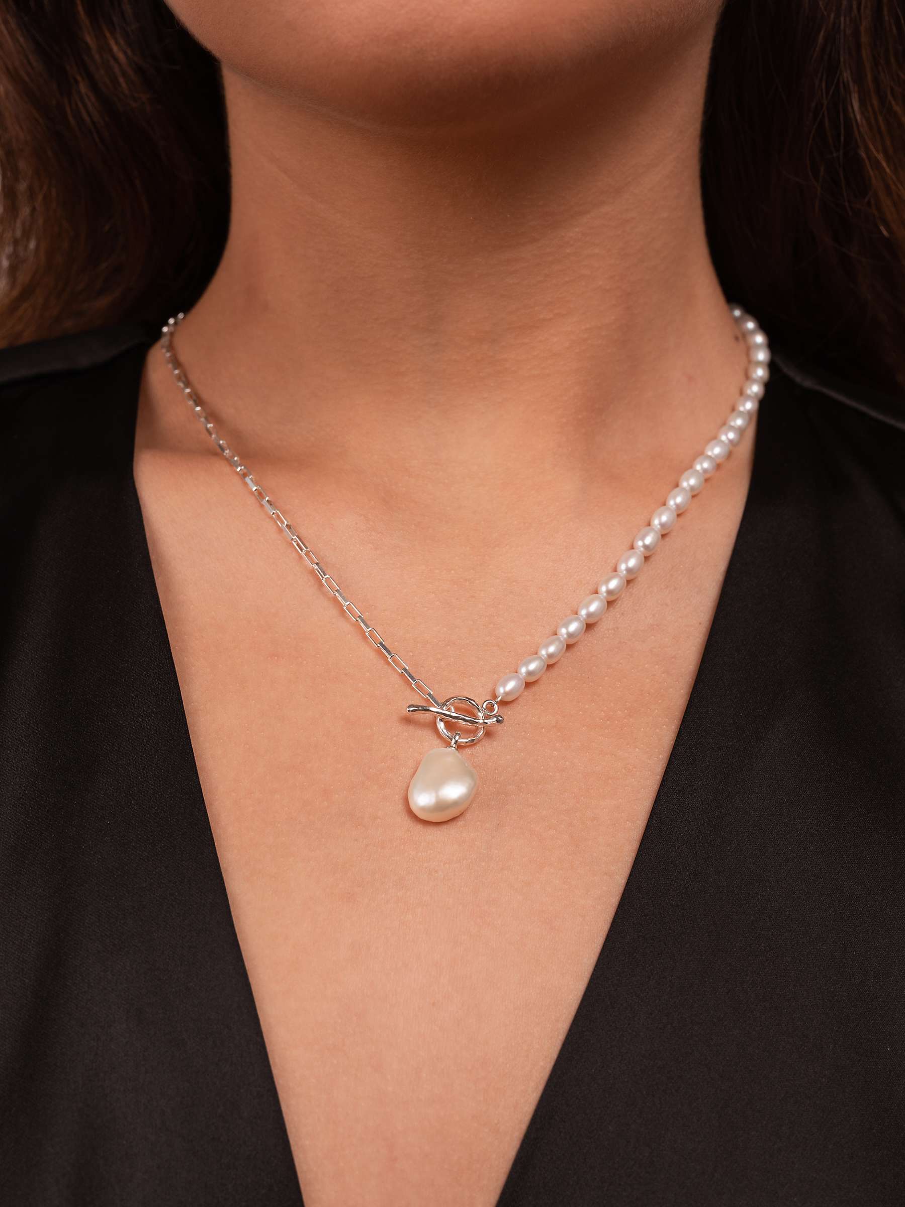Buy Dower & Hall Luna Keshi Pearl and Chain Necklace, Silver/White Online at johnlewis.com