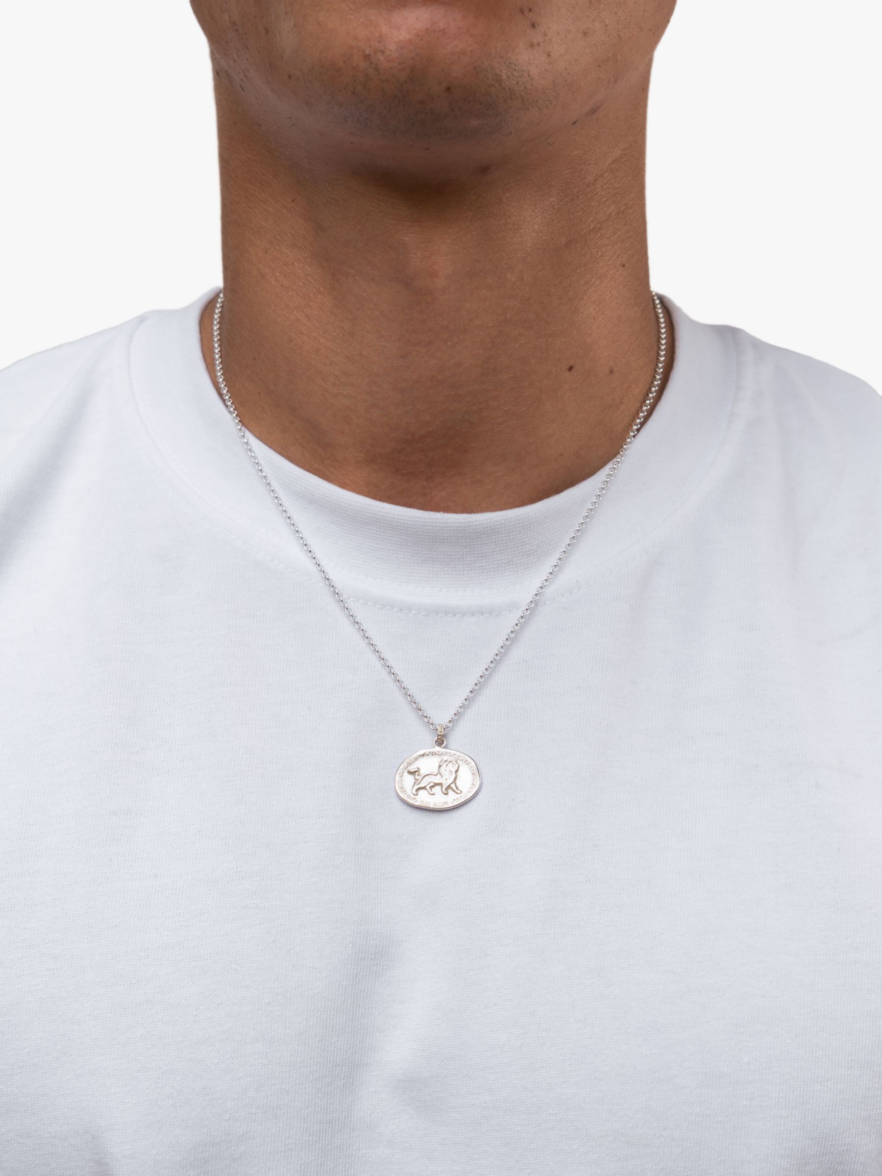 Dower & Hall Men's Lion Pendant Necklace, Silver