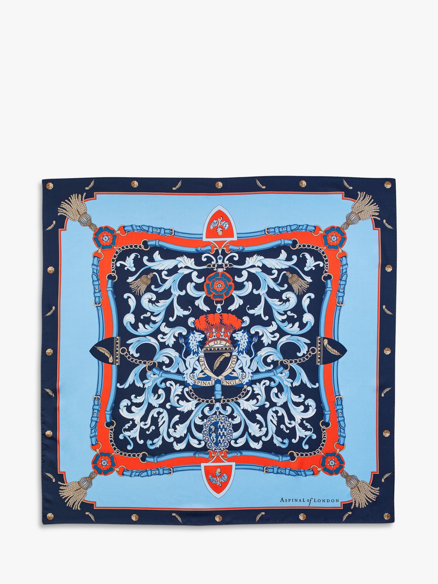 Aspinal of London Signature Shield Silk Square Scarf, Navy at John Lewis &  Partners