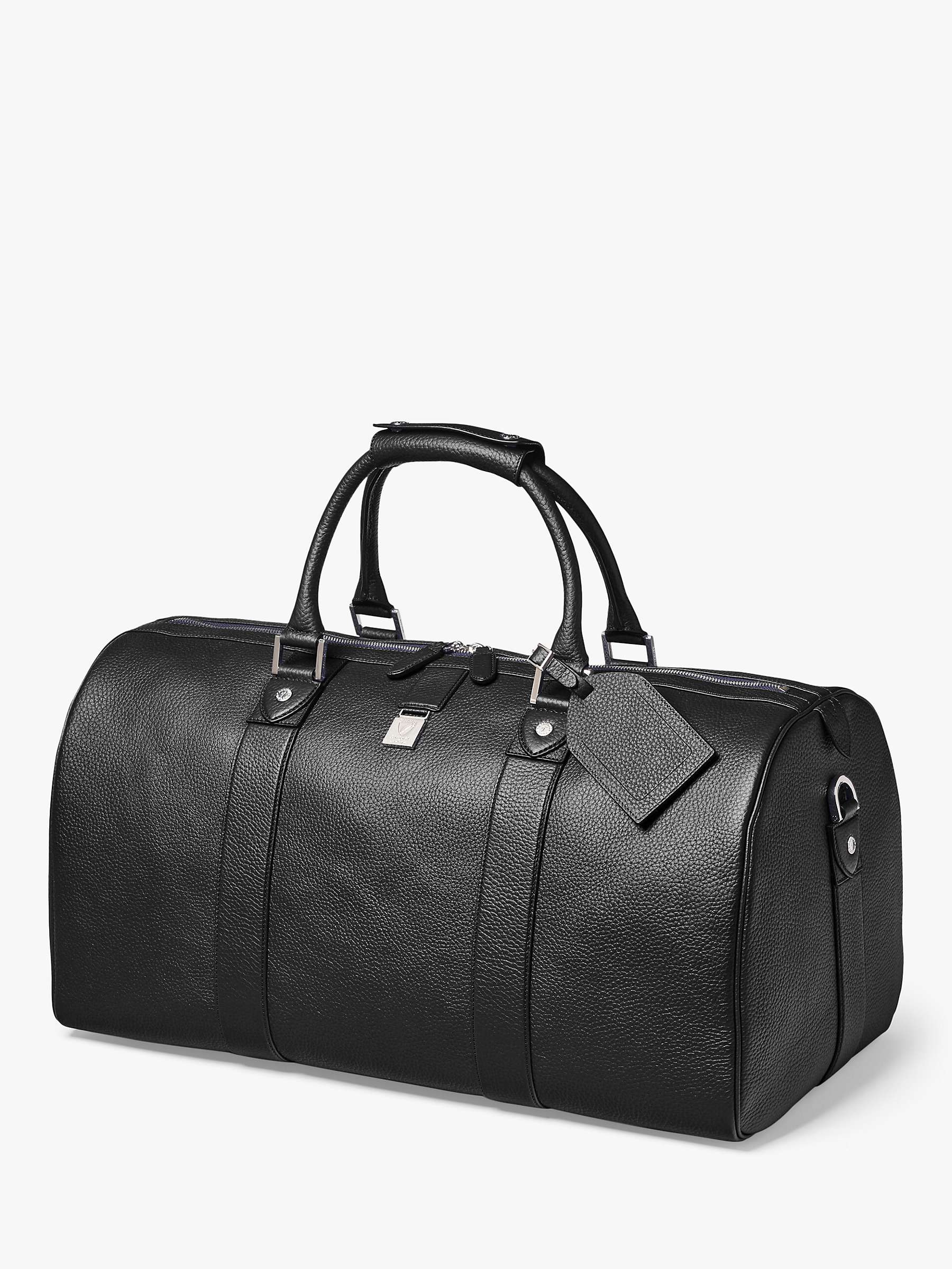 Buy Aspinal of London Boston Pebble Grain Leather Holdall Bag, Black Online at johnlewis.com