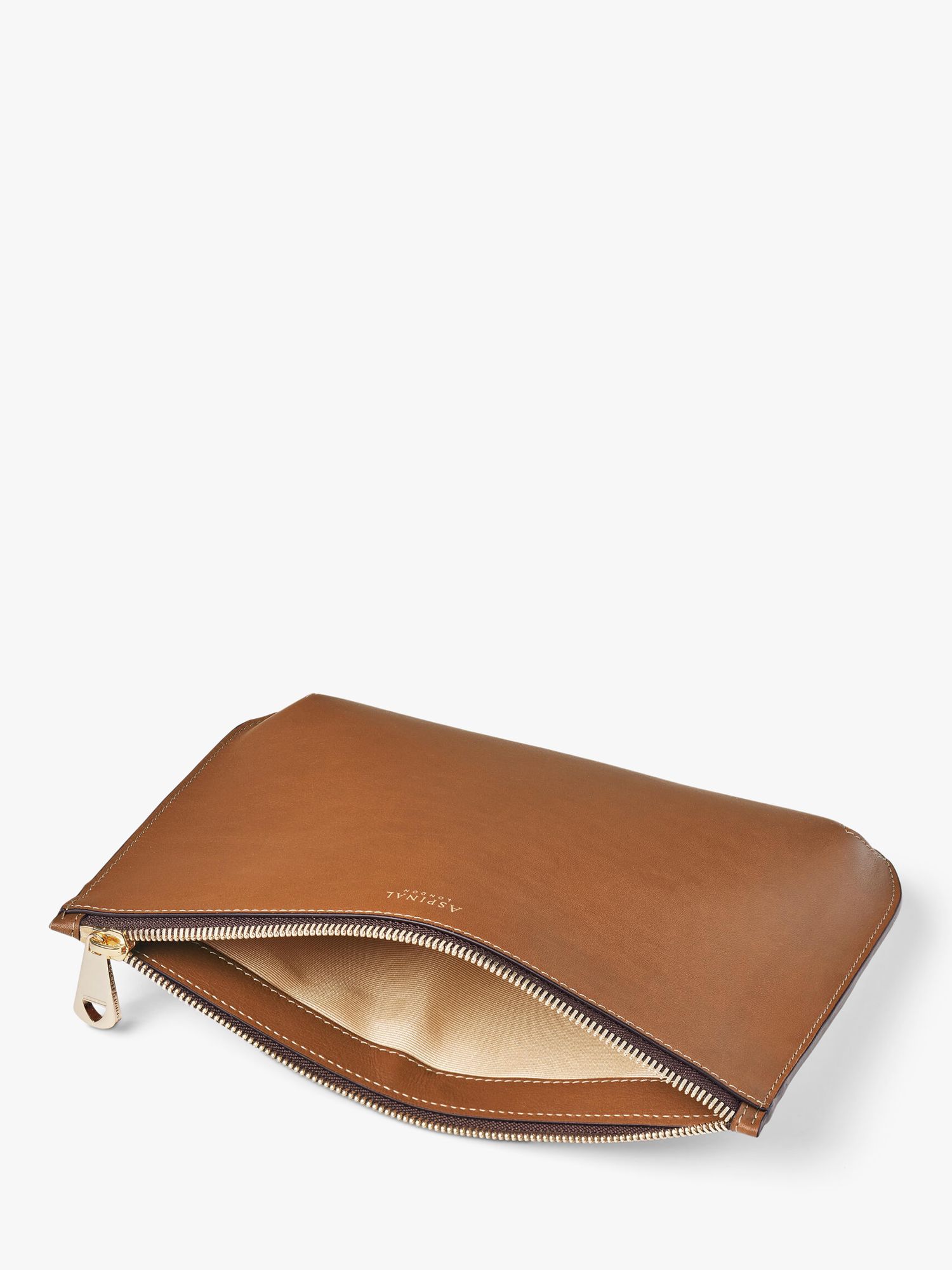 Aspinal of London Large Ella Smooth Leather Pouch, Tan