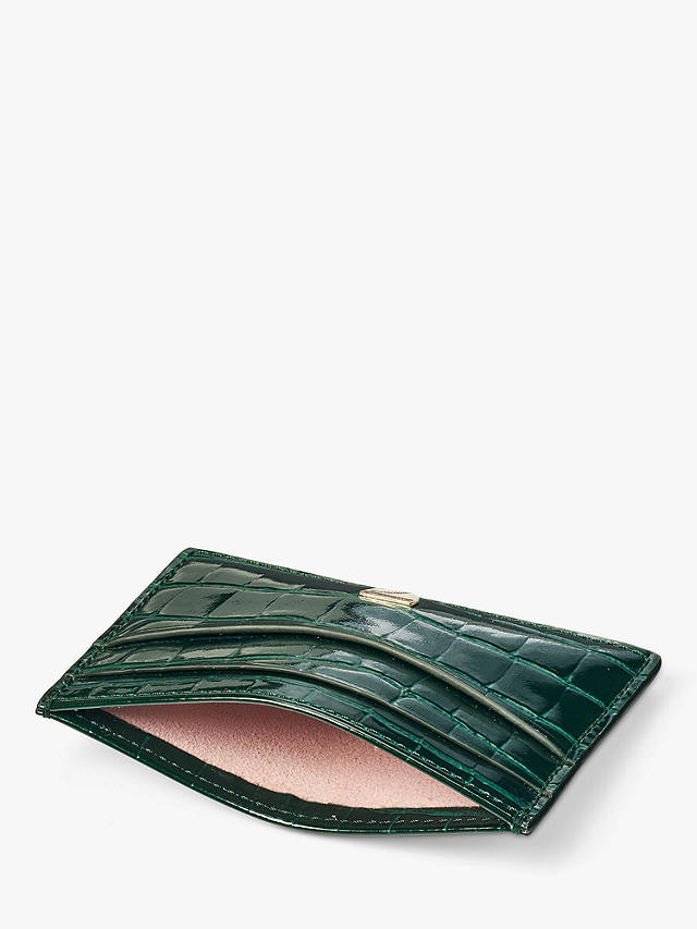 Aspinal of London Croc Leather Slim Credit Card Case, Evergreen