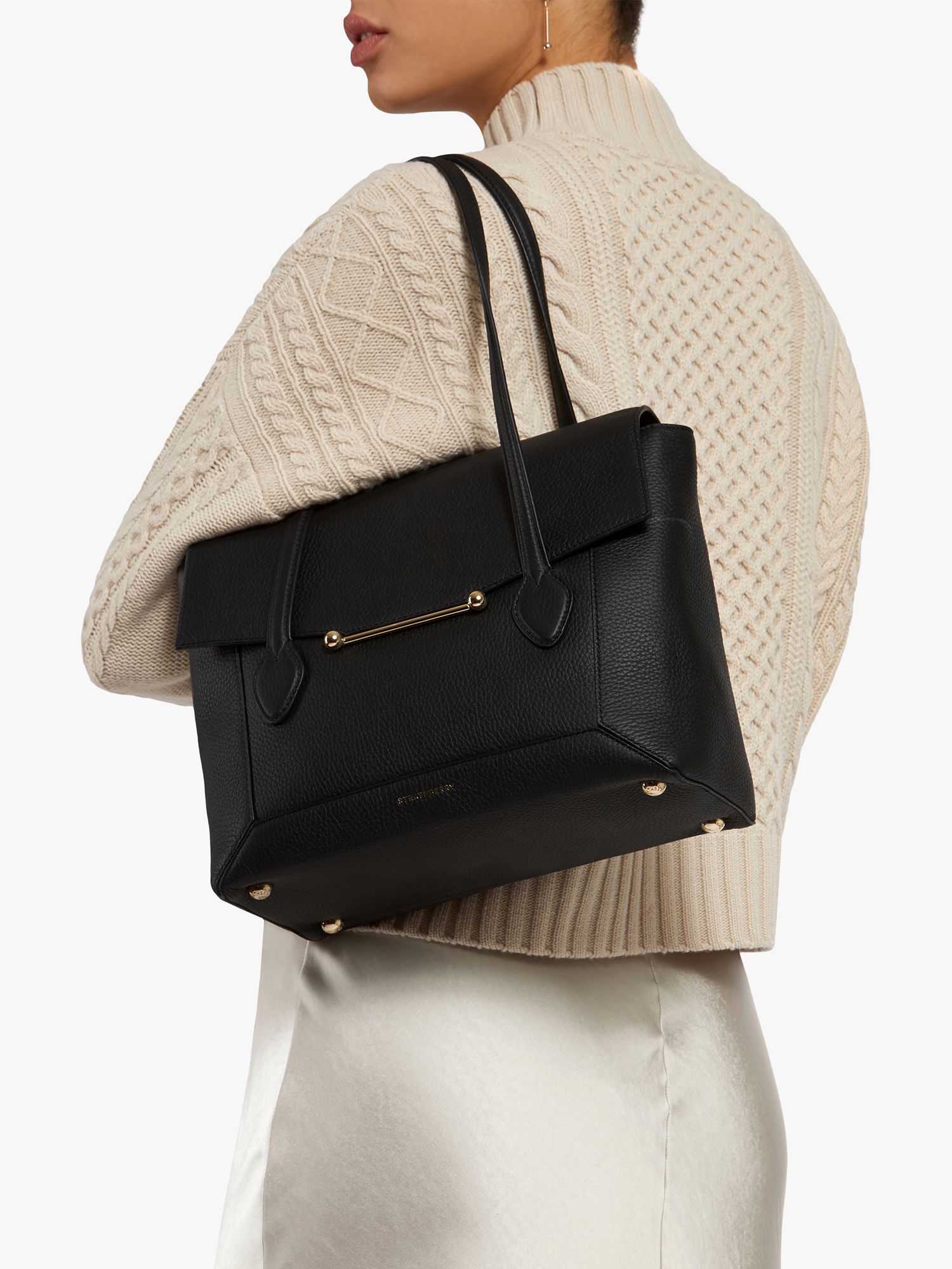Strathberry Nano Leather Tote Bag, Black at John Lewis & Partners
