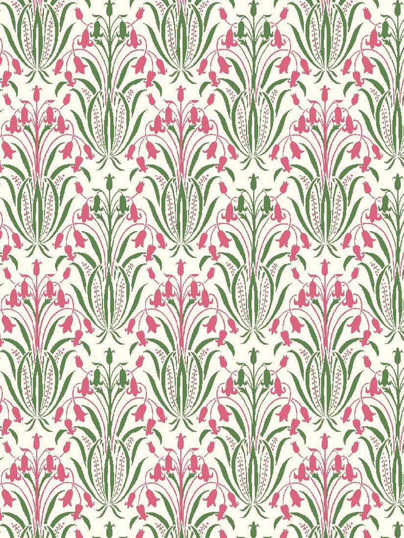 John Lewis Violet Cotton Lawn Heritage Fabric, Green/Pink