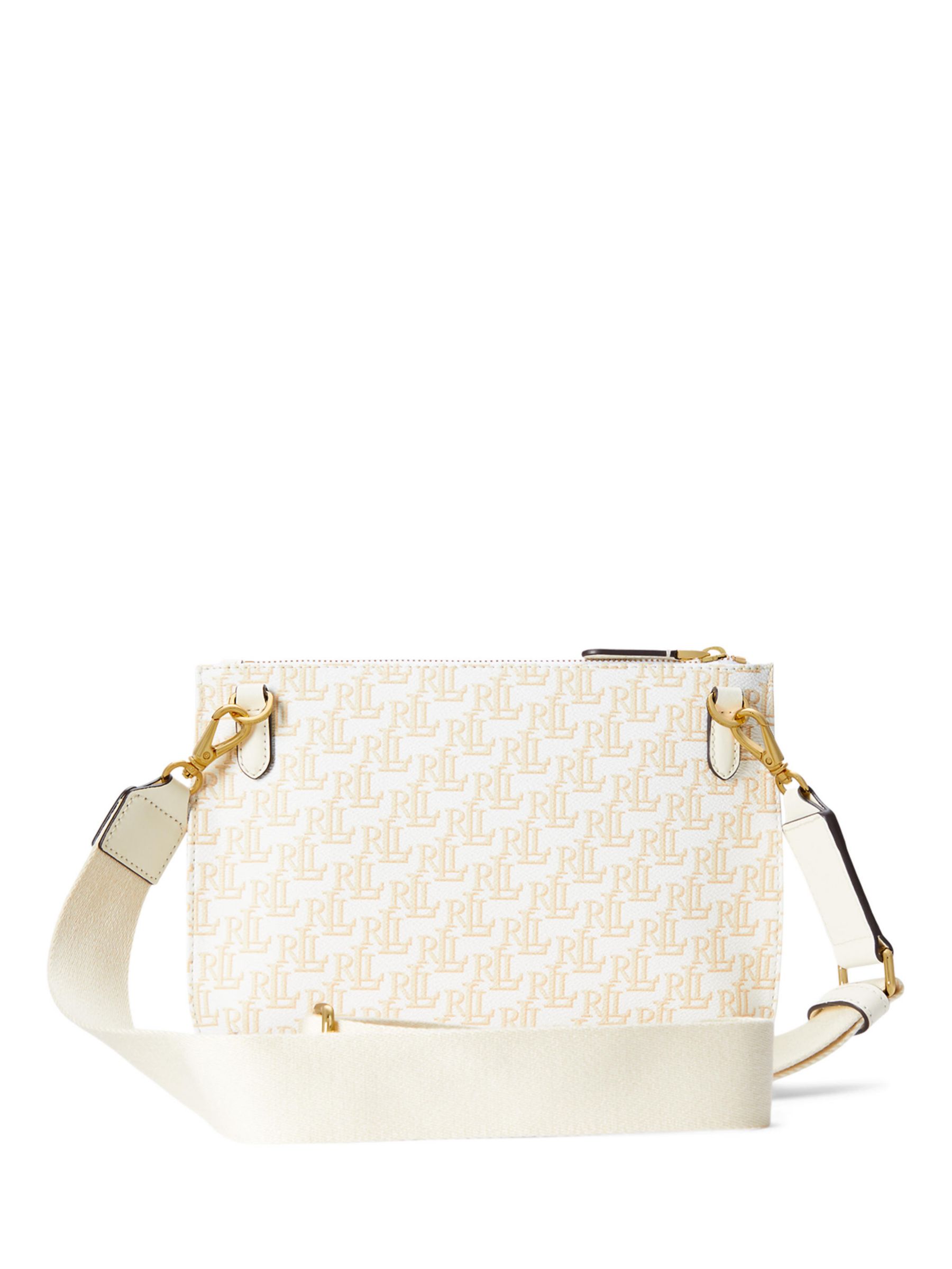 Lauren Ralph Lauren Jamey 27 Coated Canvas Cross Body Bag, White/Vanilla at  John Lewis & Partners