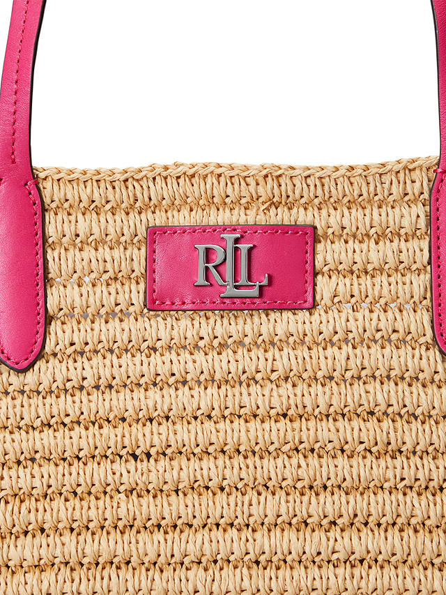 Lauren Ralph Lauren Brie Straw Tote Bag with Pouch, Natural/Sport Pink