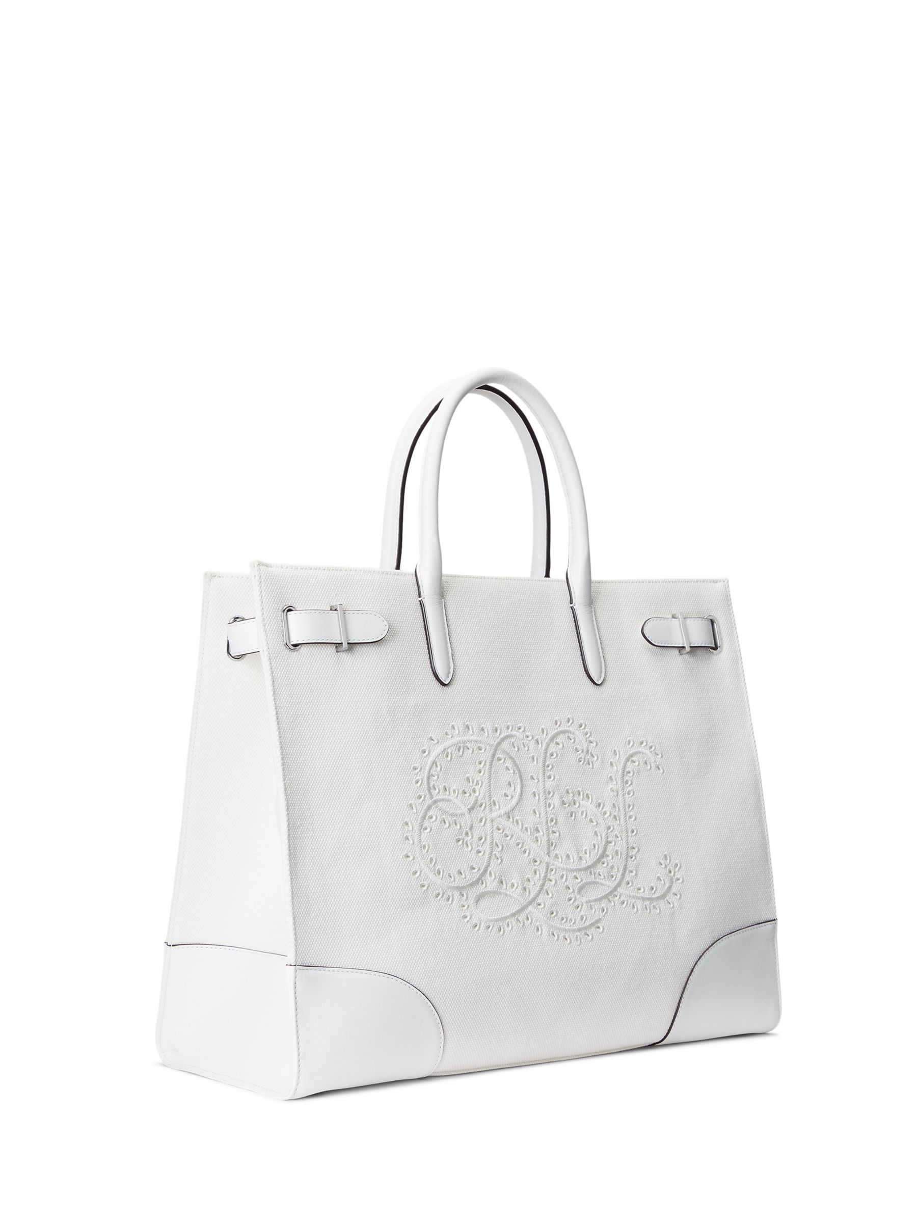 Lauren Ralph Lauren Devyn 42 Leather Tote Bag, White at John Lewis ...