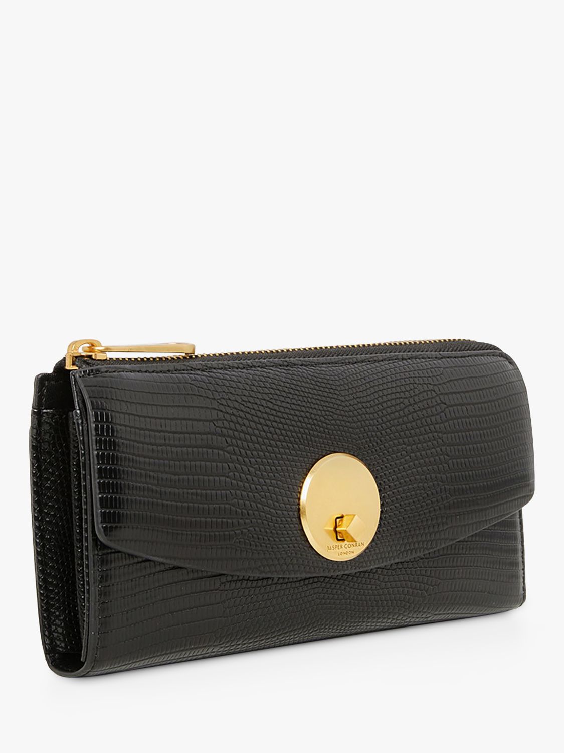 Jasper Conran London Clara Lizard Large Zip Purse, Black