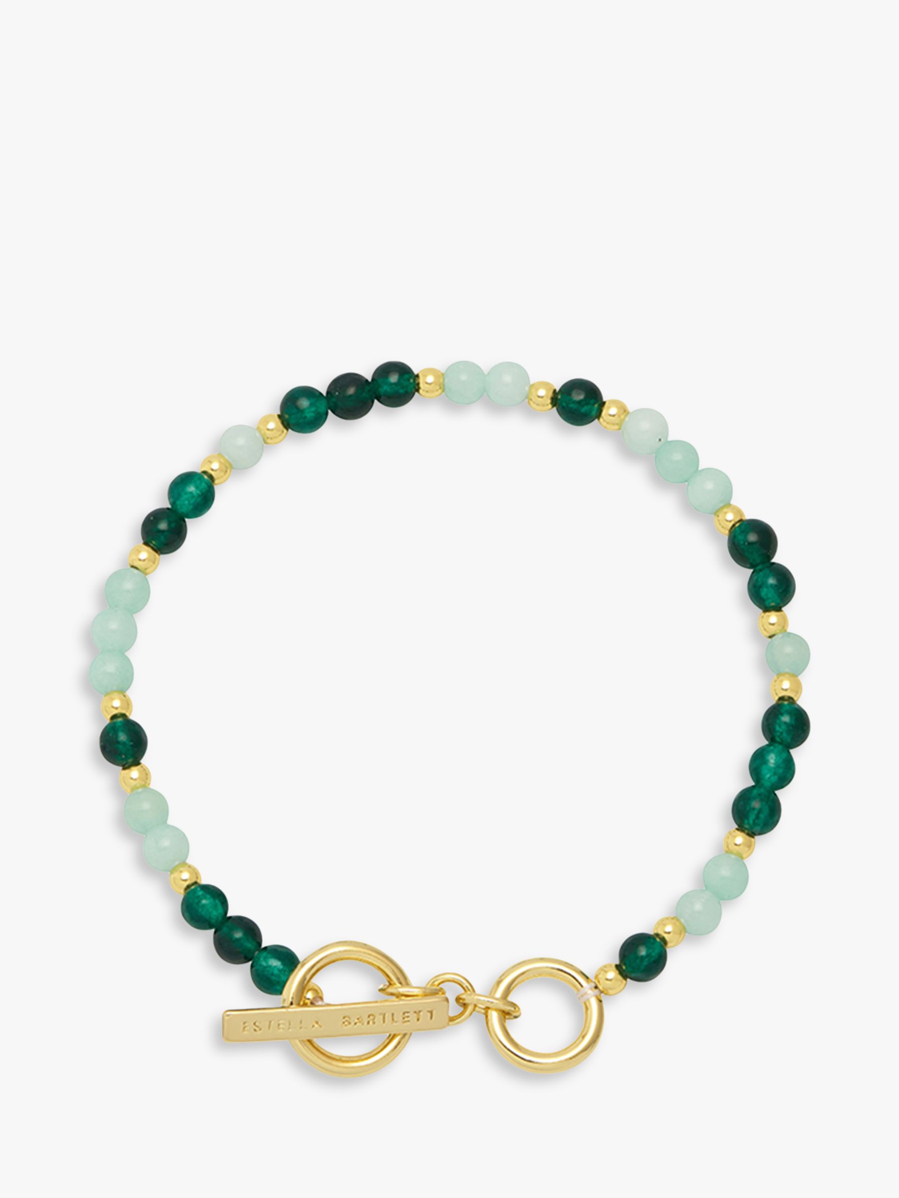 Estella Bartlett Beaded Gemstone T-Bar Bracelet, Gold/Green Agate at ...