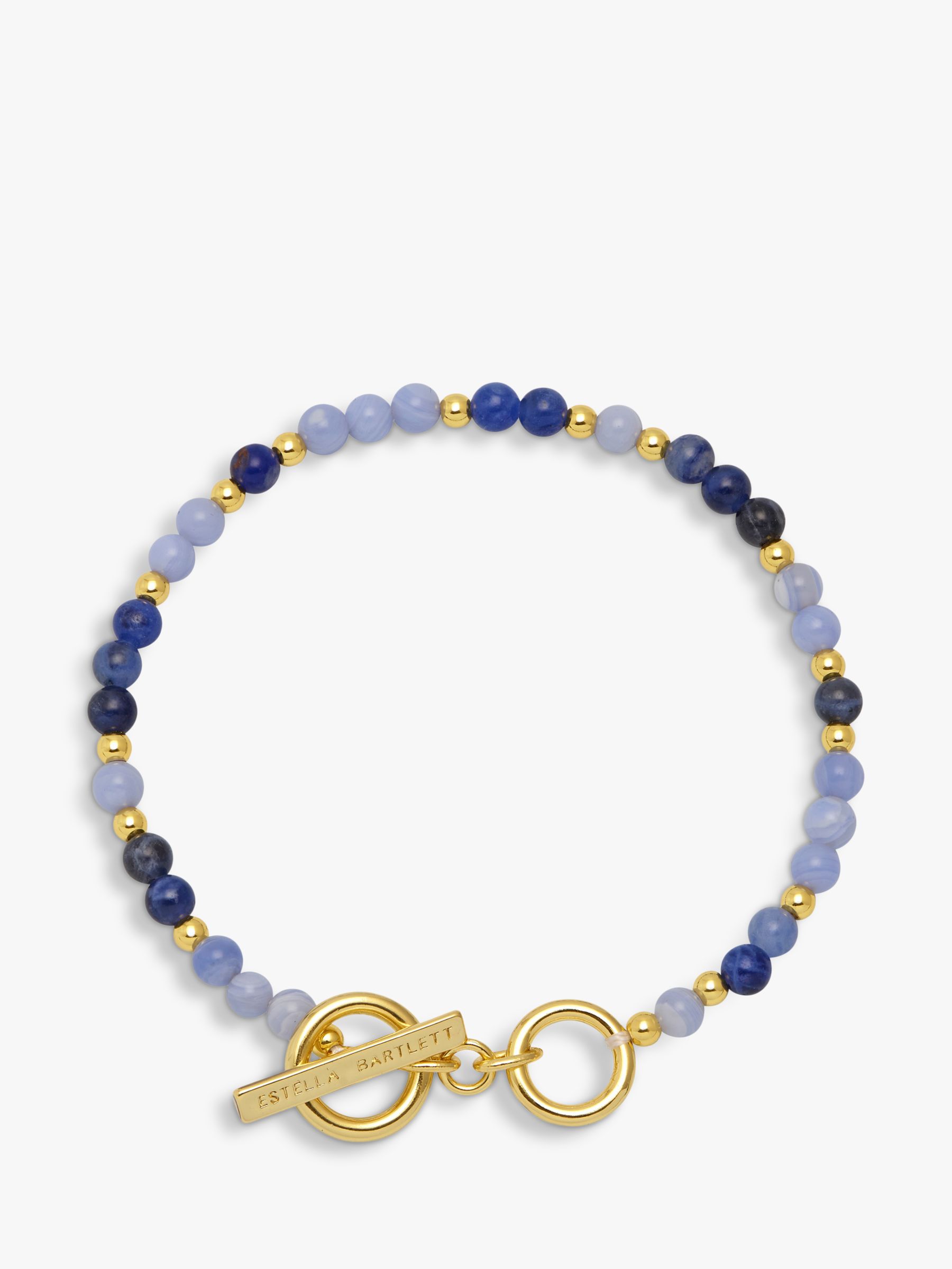Estella Bartlett Beaded Gemstone T-Bar Bracelet, Gold/Blue Agate at ...