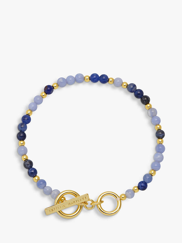 Estella Bartlett Beaded Gemstone T-Bar Bracelet, Gold/Blue Agate