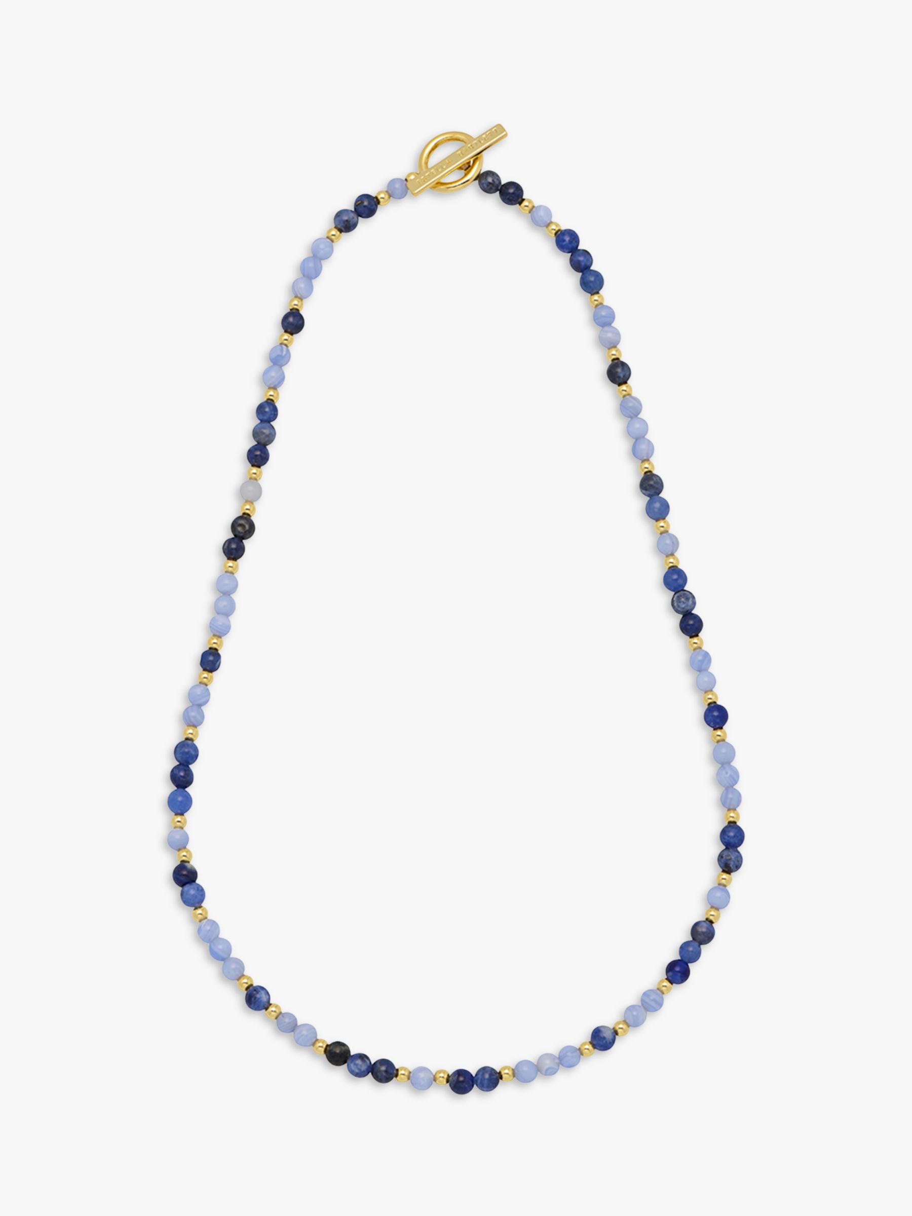 Estella Bartlett Beaded Gemstone T-Bar Necklace, Gold/Blue Agate