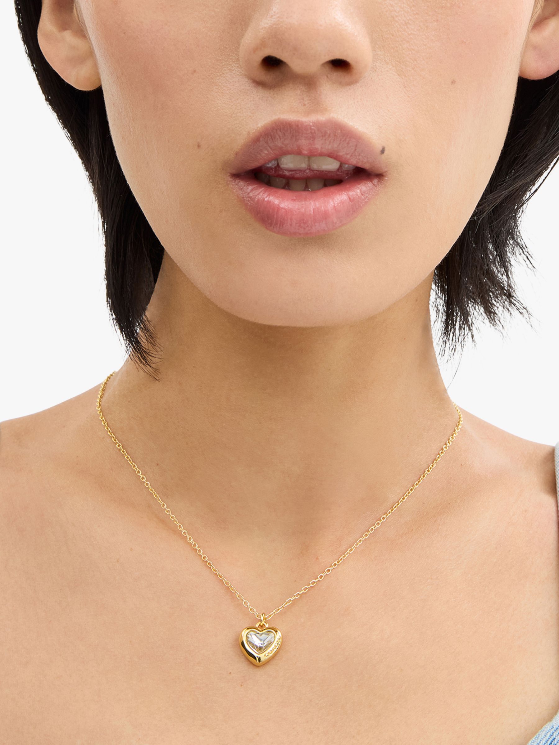 Buy Coach Crystal Heart Pendant Necklace, Gold Online at johnlewis.com