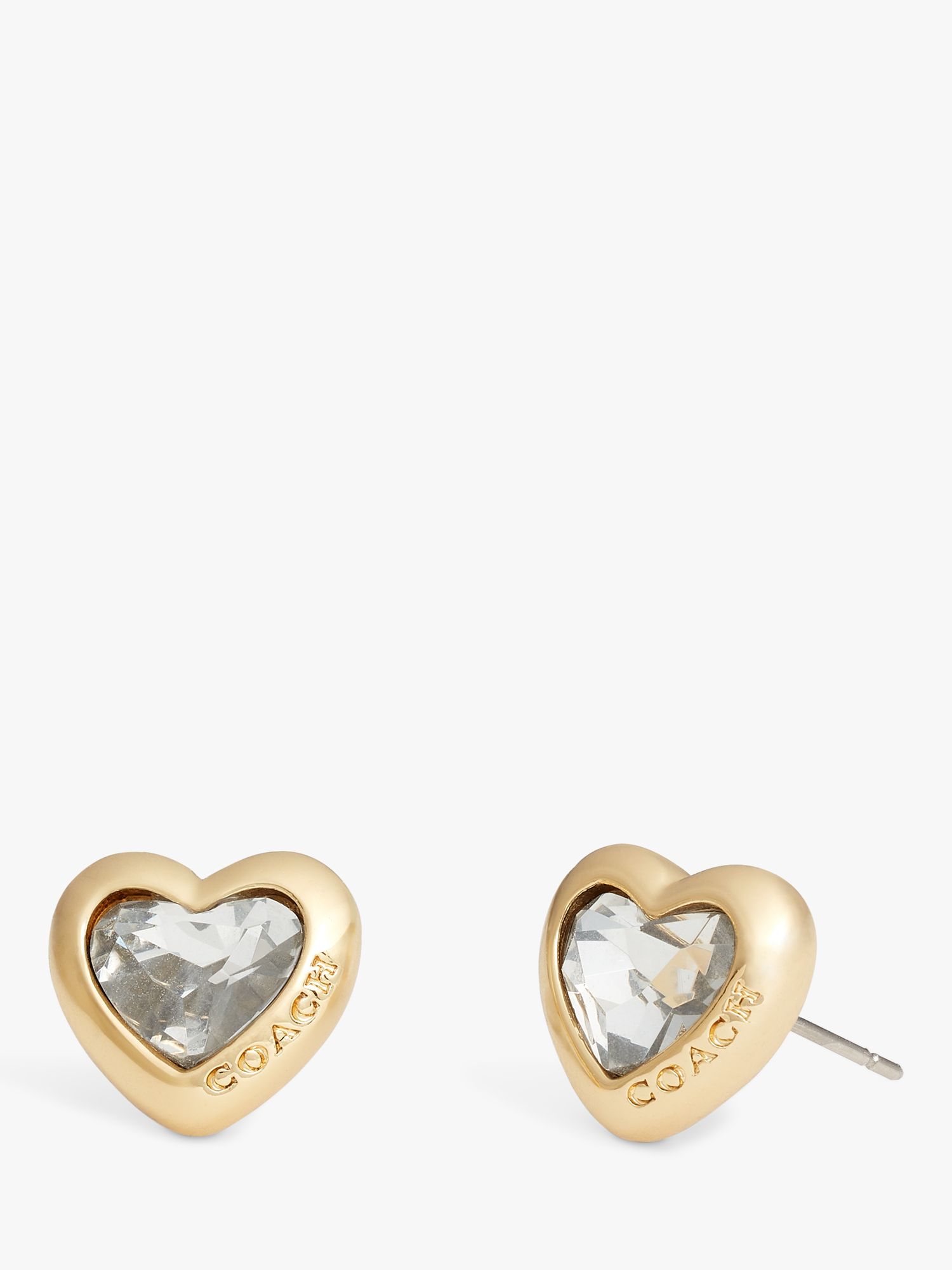 Coach Crystal Heart Logo Stud Earrings, Gold/Clear