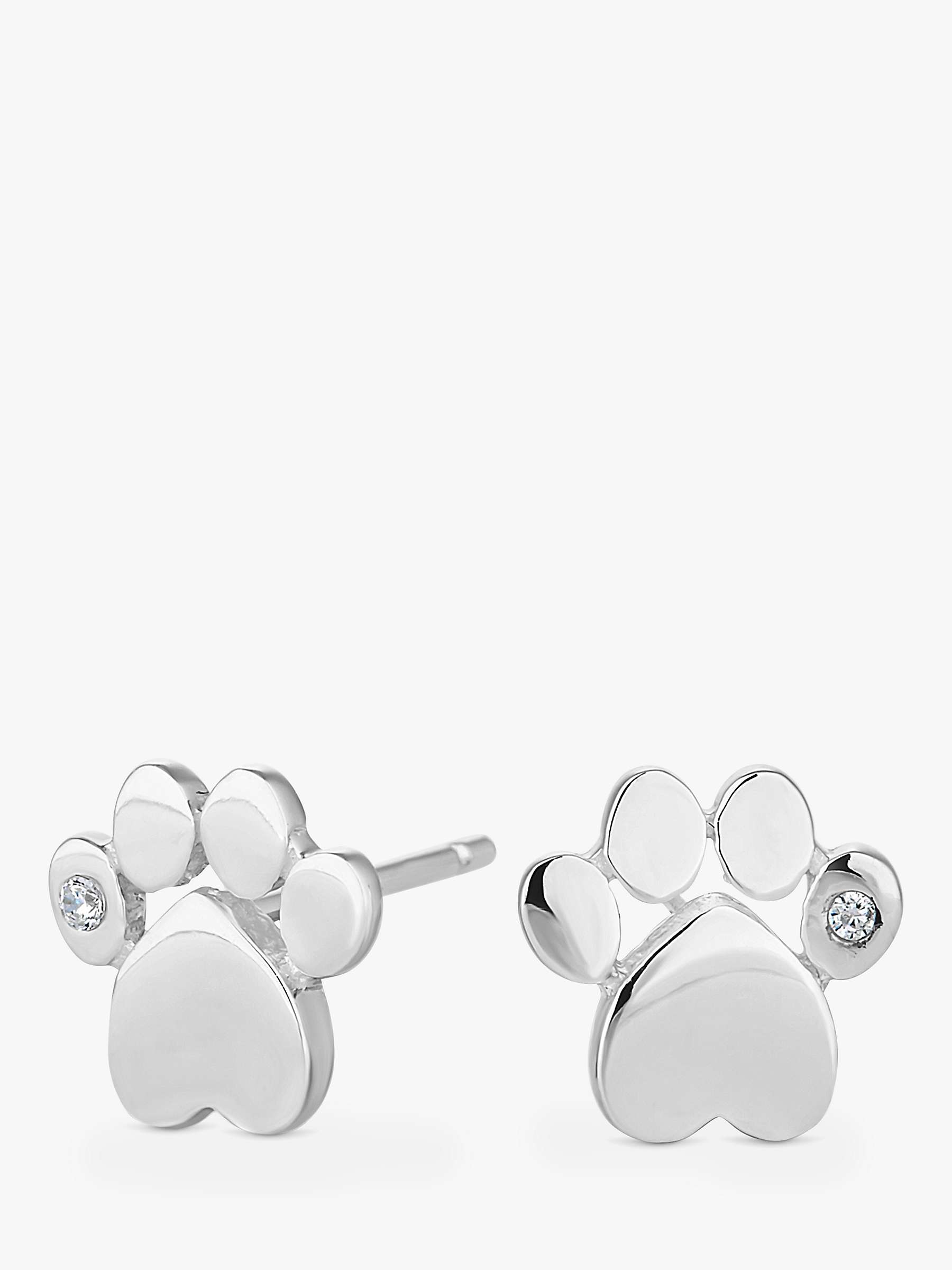 Buy Simply Silver Solitaire Cubic Zirconia Paw Print Stud Earrings, Silver Online at johnlewis.com