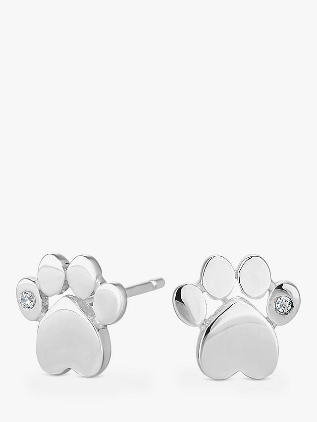 Simply Silver Solitaire Cubic Zirconia Paw Print Stud Earrings, Silver