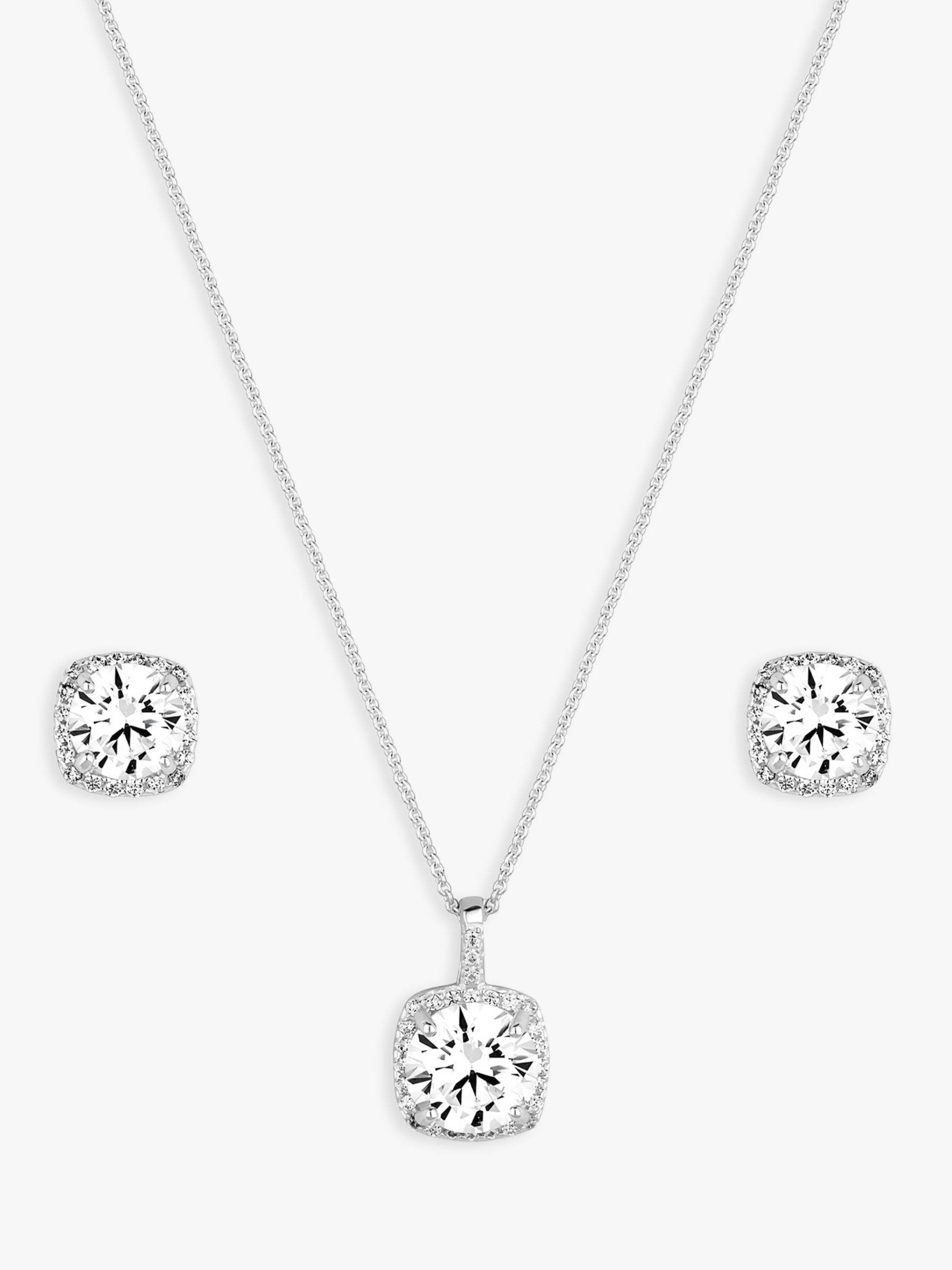 Buy Simply Silver Halo Square Cubic Zirconia Pendant Necklace & Stud Earrings Jewellery Set, Silver Online at johnlewis.com