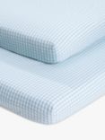 John Lewis Gingham Cotton Fitted Cotbed Sheet, Pack of 2, Celeste