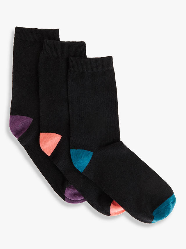 John Lewis Heel and Toe Cotton Blend Socks, Pack of 3, Black