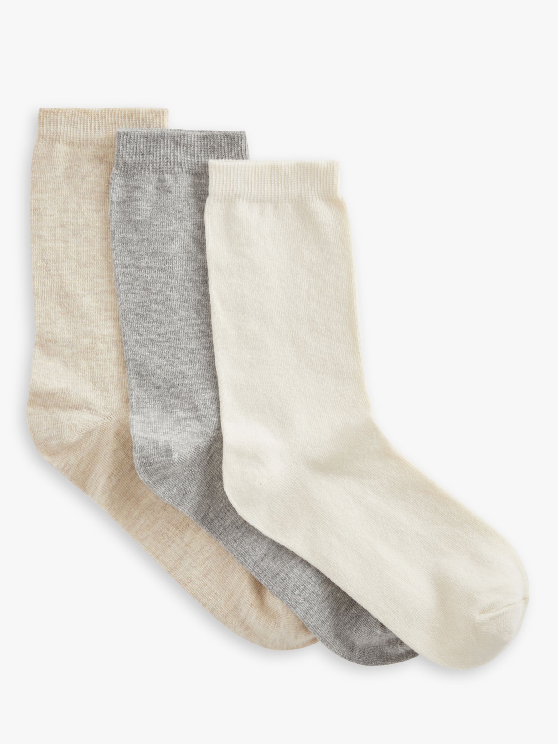 John Lewis Organic Cotton Mix Ankle Socks, Pack of 3, Neutrals, One Size