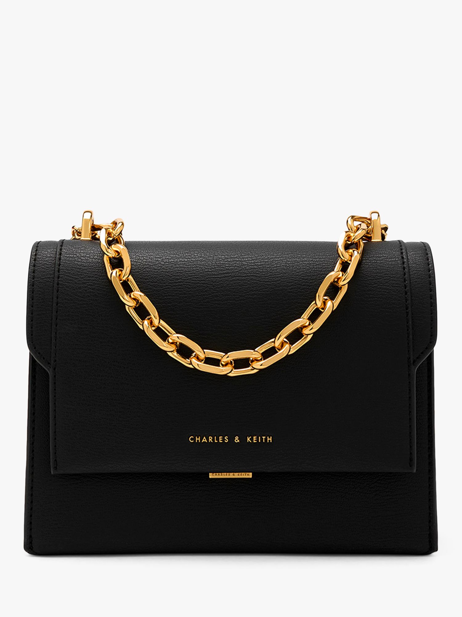 Charles & Keith - Women's Front Flap Chain Handle Crossbody Bag, Black, S
