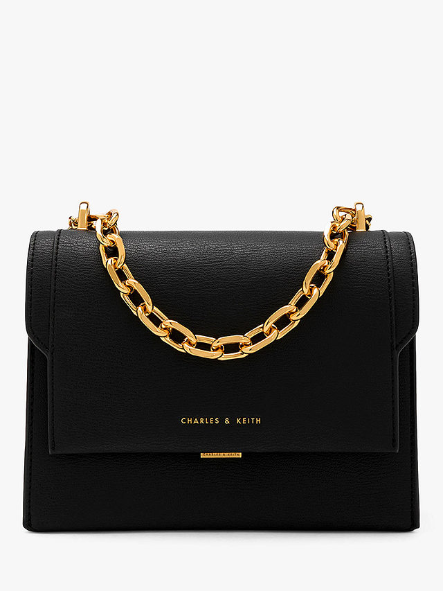 CHARLES & KEITH Front Flap Chain Handle Crossbody Bag, Black