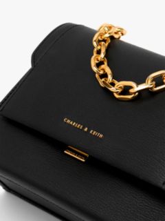 Charles & Keith - Women's Front Flap Chain Handle Crossbody Bag, Black, S
