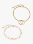 John Lewis Paperclip Link & Double Circle Chain Bracelet Set, Pack of 2