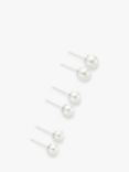 John Lewis Faux Pearl Stud Earrings, Pack of 3, Silver