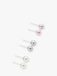 John Lewis Faux Pearl Stud Earrings, Pack of 3, Silver/Multi