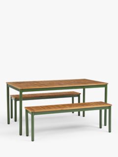 John Lewis Erna 6-Seater Garden Dining Table & Benches Set, Green/Natural