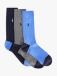 Polo Ralph Lauren Soft Rib Ankle Socks, Pack of 3, Bright Blue/Grey/Navy