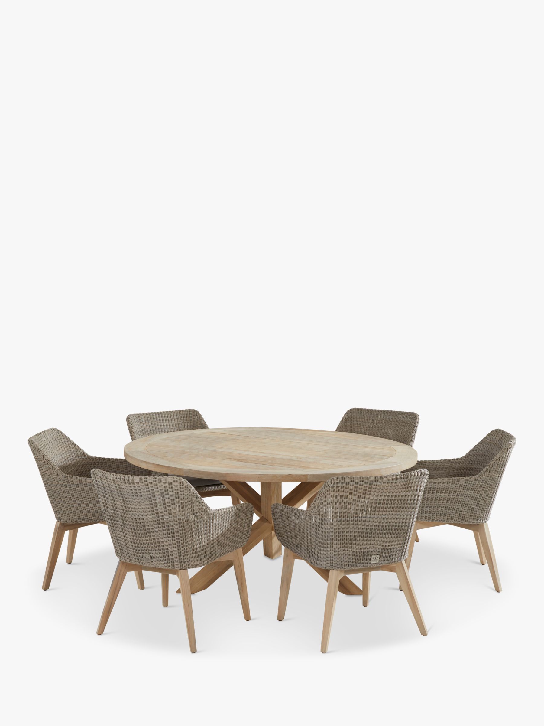 Photo of 4 seasons outdoor avila 6-seater round garden dining table & chairs set fsc-certified -teak wood- pebble