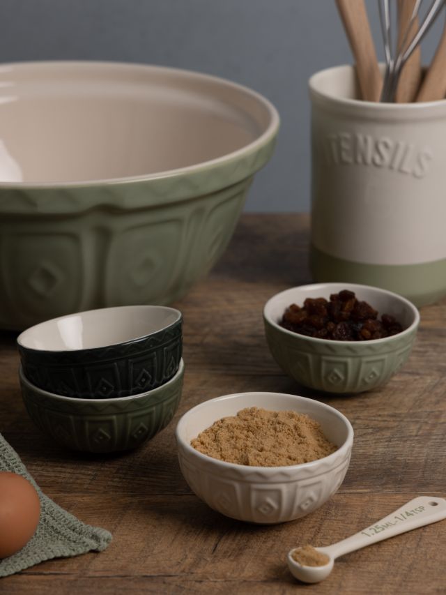 Mason Cash Ceramic Prep Bowls, Set of 4, Green/Multi