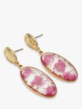 John Lewis Oval Pressed Flower Drop Earrings, Gold/Pink