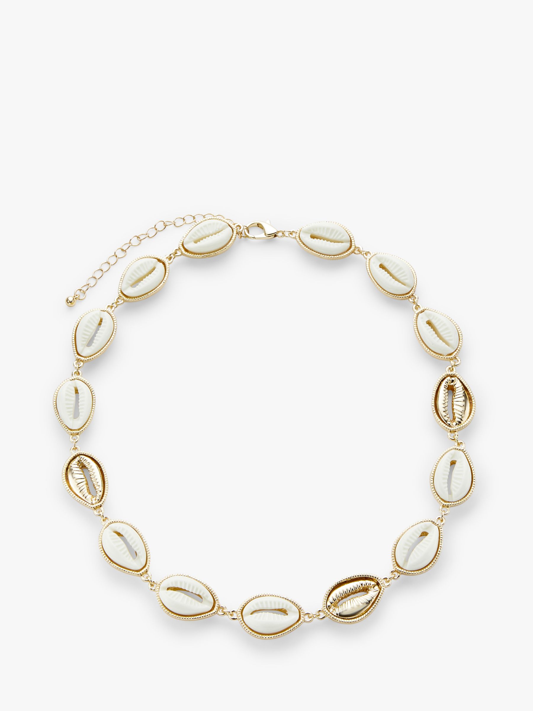 John Lewis Encased Faux Shell Necklace, Gold/White