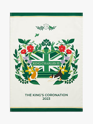 John Lewis King Charles III Coronation Tea Towel, Green/Multi