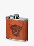 Selbrae House Highland Cow Leather Hip Flask & Whisky Stones Gift Set