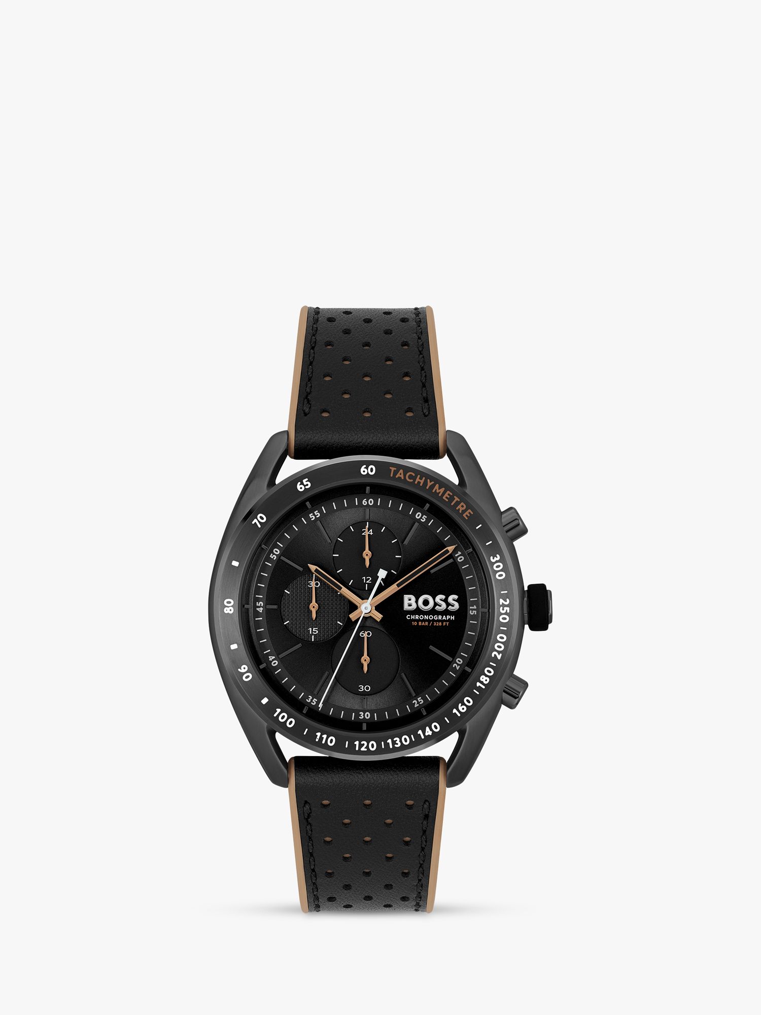 Buy BOSS 1514022 Men's Centre Court Chronograph Leather Strap Watch, Black/Brown Online at johnlewis.com