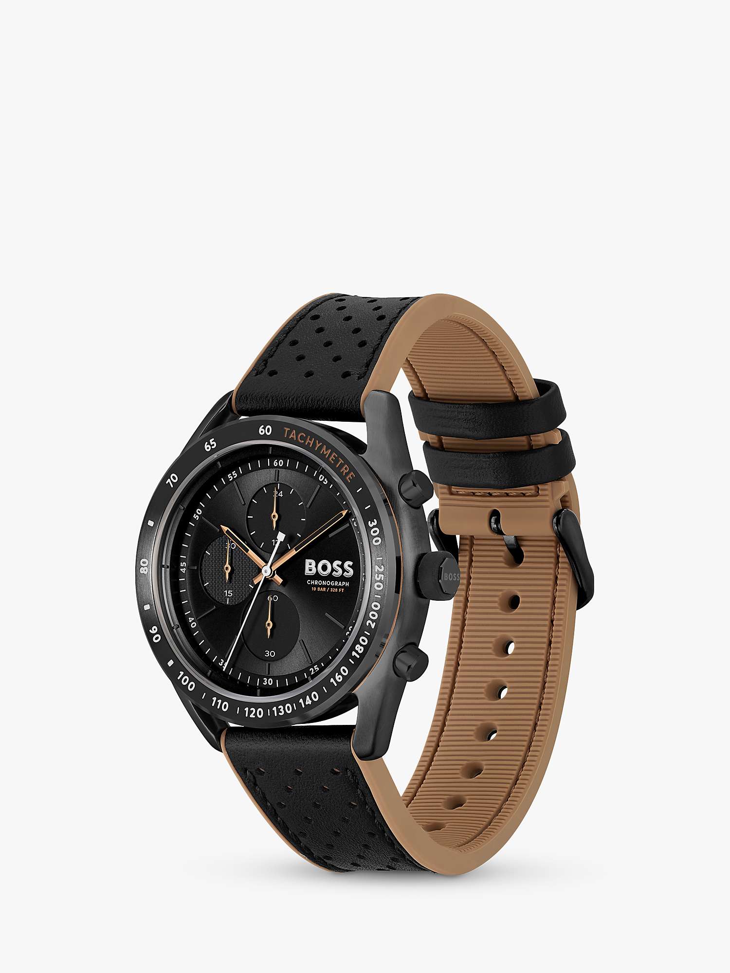 Buy BOSS 1514022 Men's Centre Court Chronograph Leather Strap Watch, Black/Brown Online at johnlewis.com