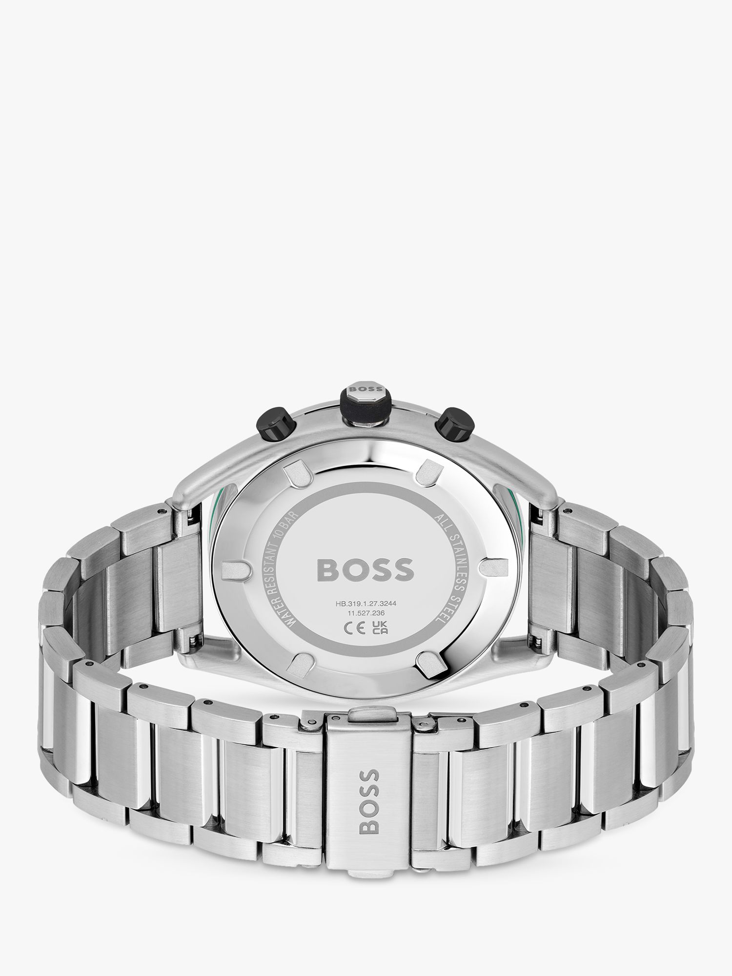BOSS Men\'s Centre Watch, Silver/Black Strap Chronograph 1514023 Bracelet Court