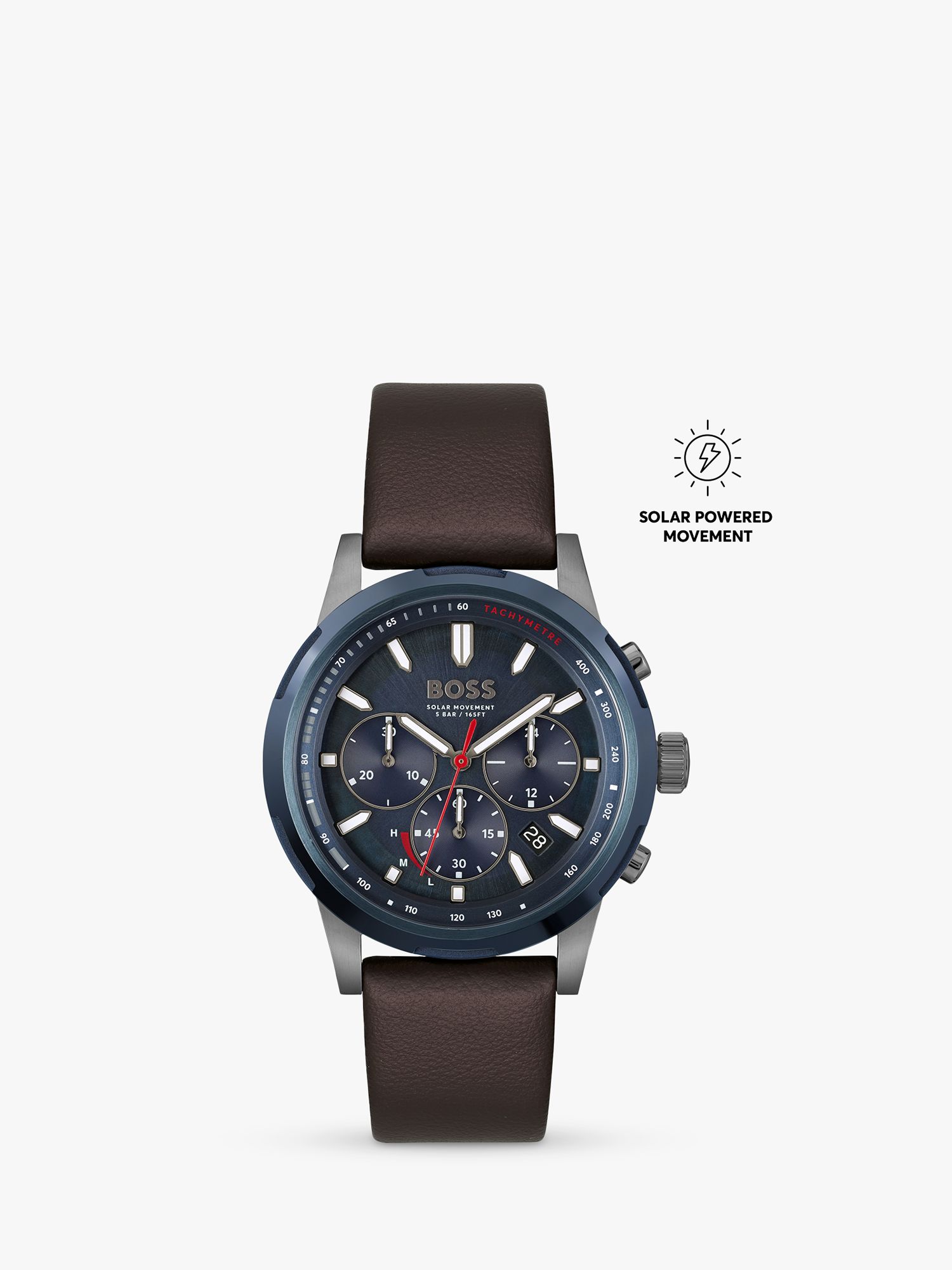 BOSS Men's Solgrade Chronograph Leather Strap Watch, Brown/Blue 1514030 at  John Lewis & Partners
