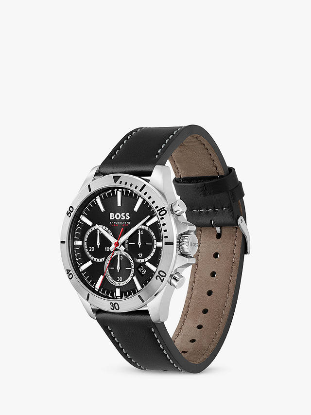 BOSS Men's Troper Chronograph Leather Strap Watch, Black 1514055