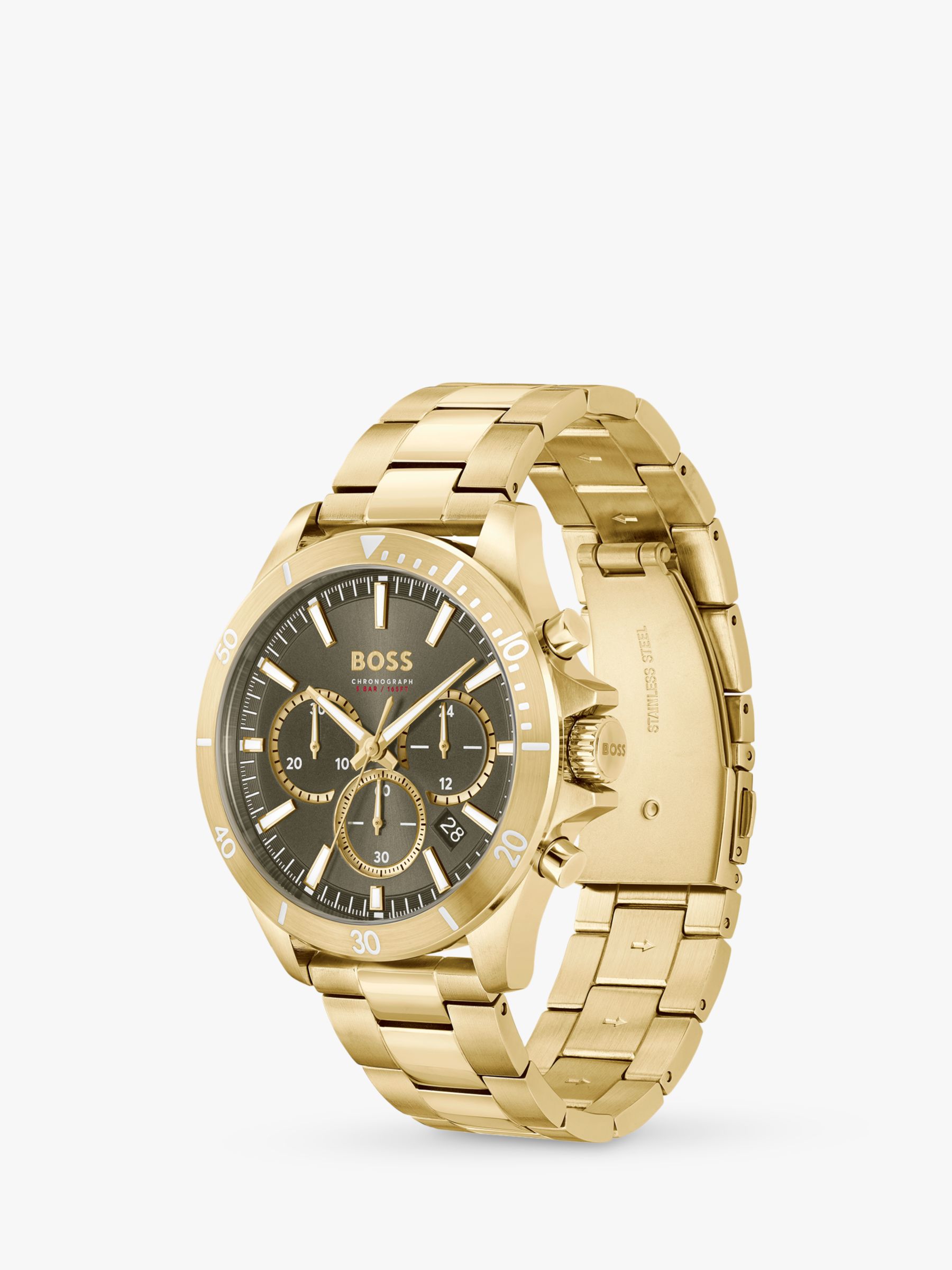Buy BOSS Men's Troper Chronograph Bracelet Strap Watch, Gold/ Olive Green 1514059 Online at johnlewis.com